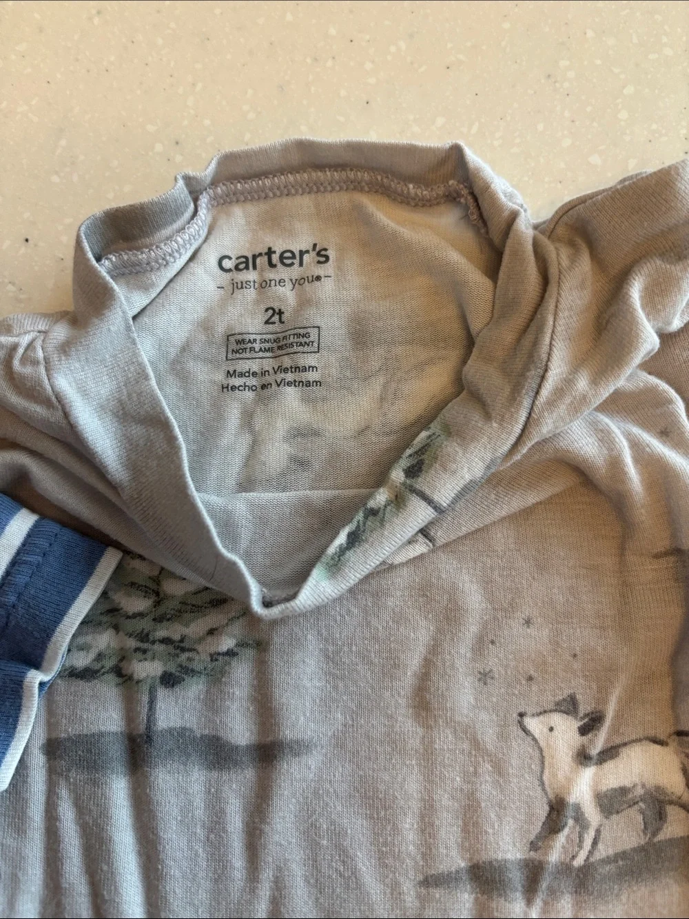 Carters Three Kids Pajama Sets - Blue Stripe & Light Gray Animal Prints